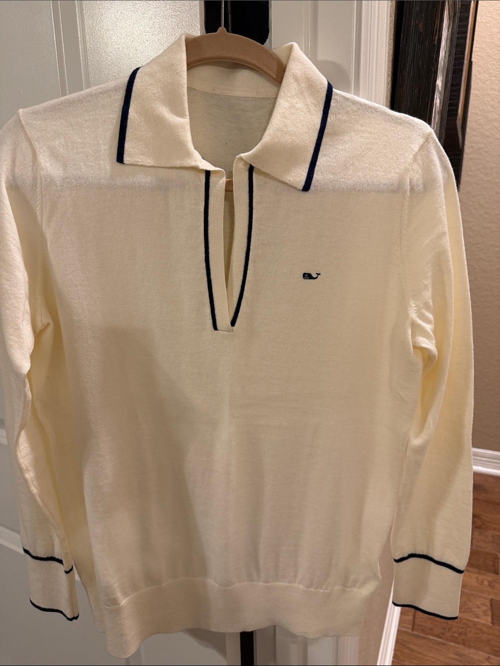 Vineyard Vines Cream Polo Sweater with Navy Trim
